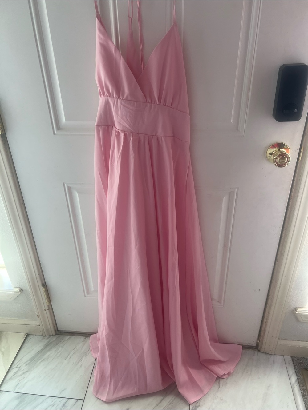 Chiffon V-Neck Pink Prom Dress with Adjustable Straps